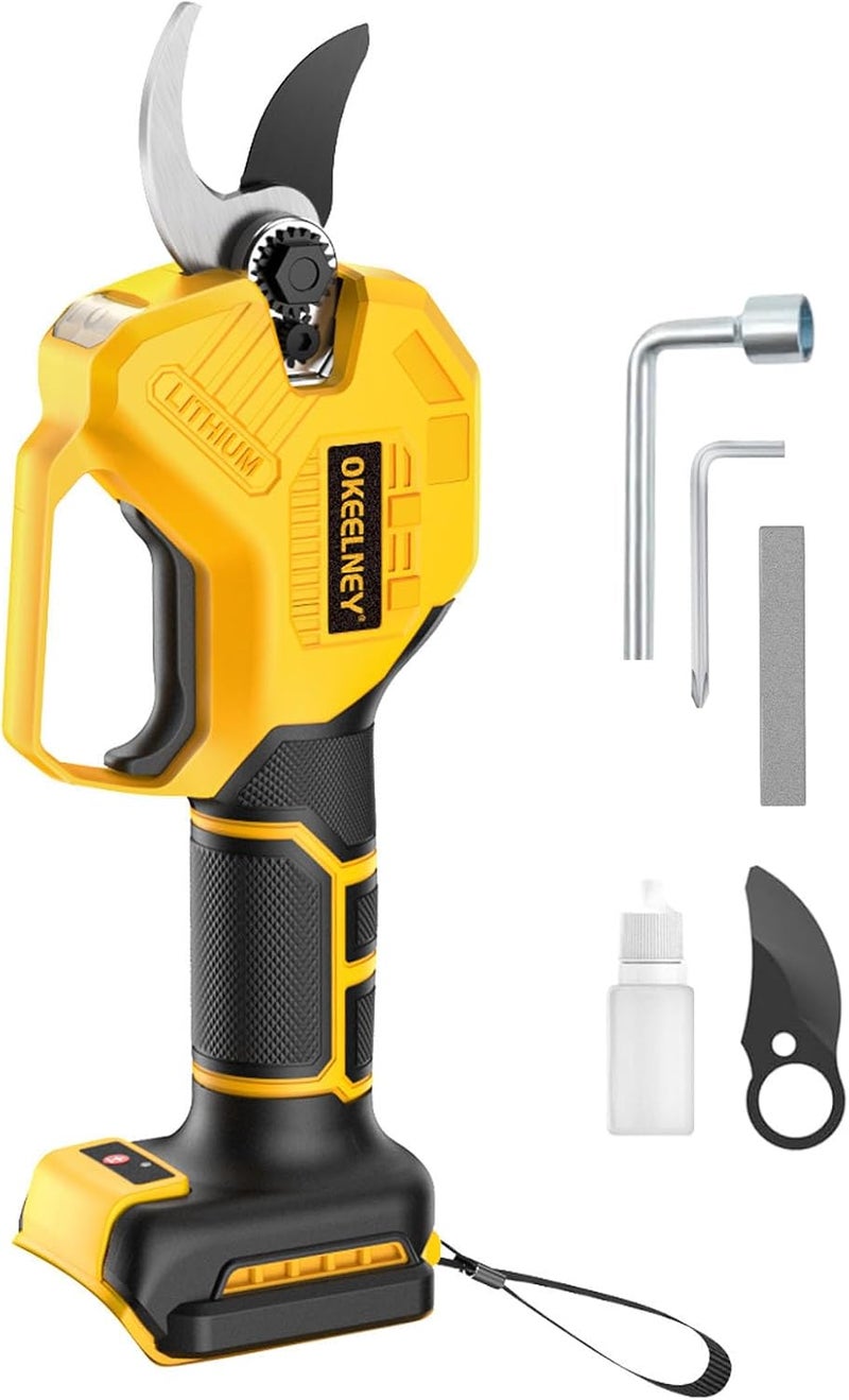 Okeelney مقص تقليم كهربائي لبطارية DeWalt 20V Max، قاطع فروع لاسلكي بدون فرشاة بسعة قطع 1.5 بوصة لتقليم الأشجار، والشجيرات، والبستنة - ضمان لمدة سنة واحدة - Image 1
